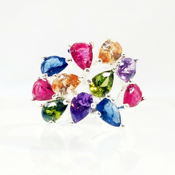 Vintage Multicolored Modern Silver Cocktail Ring - Picture 2 of 5